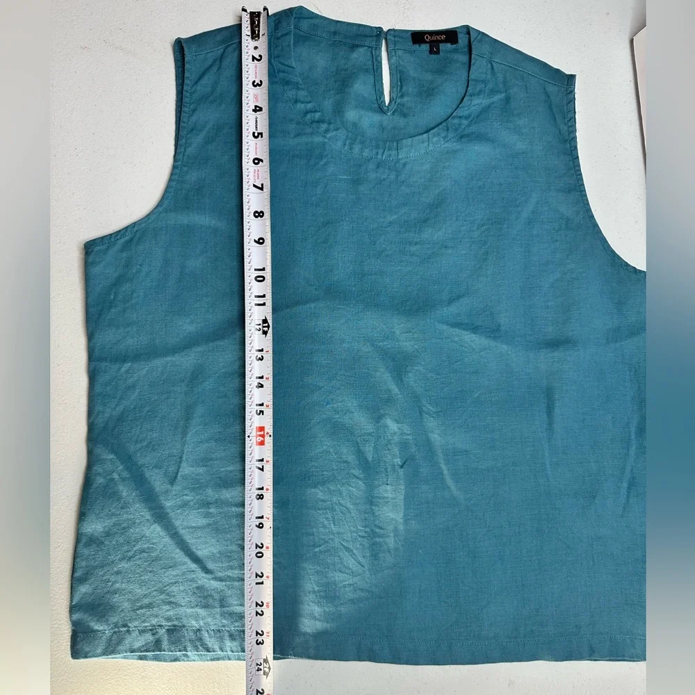 Quince Women 100% European Linen Sleeveless Spring Tank Top Teal Lg Mineral Blue - Picture 11 of 14